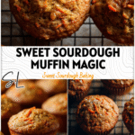 Freshly baked carrot cake muffins made with sourdough starter arranged on a cooling rack.